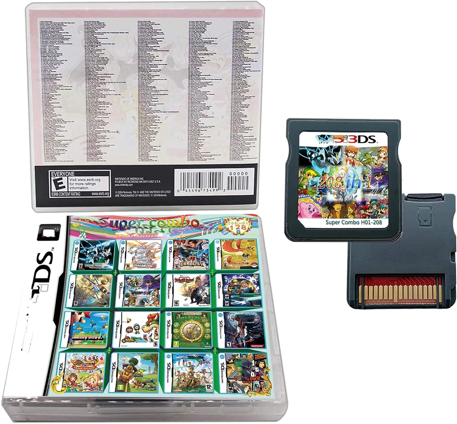 208 in 1 Game Cartridge Multicart,DS Game Pack Card Compilations, Fine Works Combo Multicart for Ninte-ndo DS, NDSL, NDSi, NDSi LL/XL, 3DS, 3DSLL/XL, New 3DS, New 3DS LL/XL, 2DS, New 2DS LL/XL (black) - King Gaming 